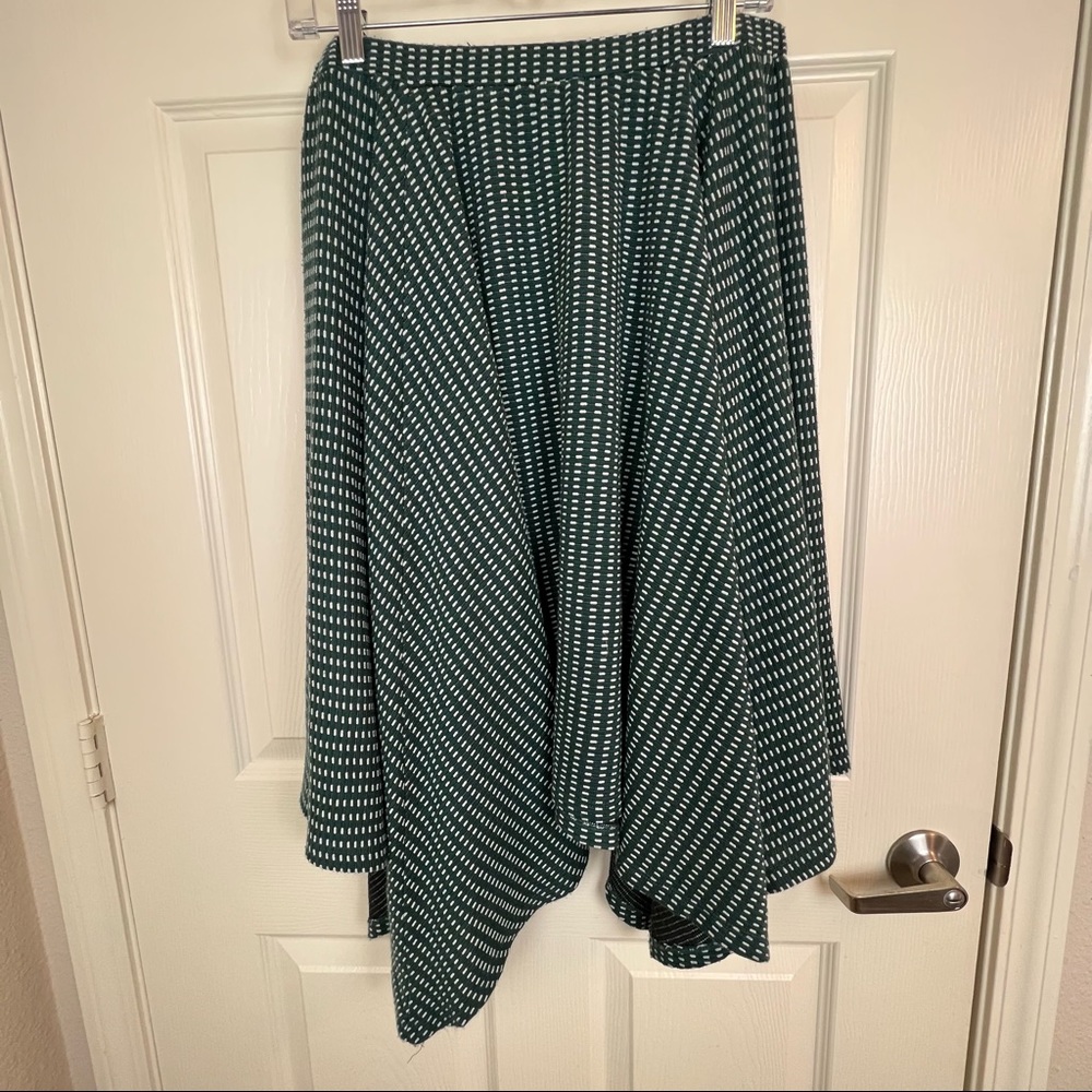 Green Polka dot Asymmetrical A-line Anthropologie Midi Skirt